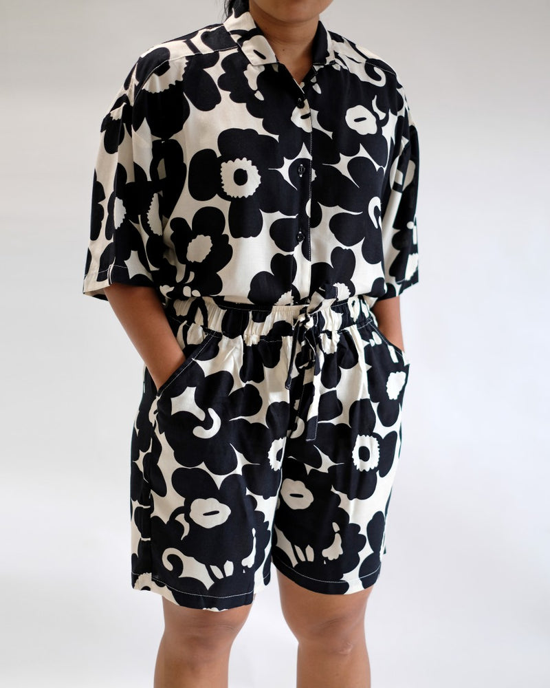 PKL Black and White Floral Set - Short Sleeve / Shorts Combo