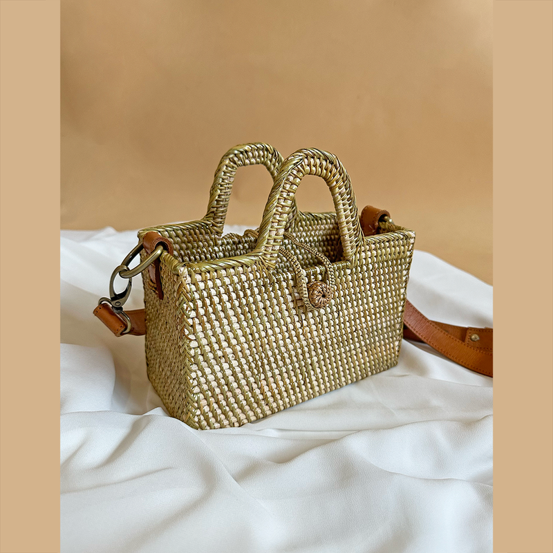 Rattan Bag with Leather Strap