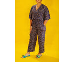 PKL by Tioria - Cheetah Print Choco Navy (Short Sleeve & Long Pants)